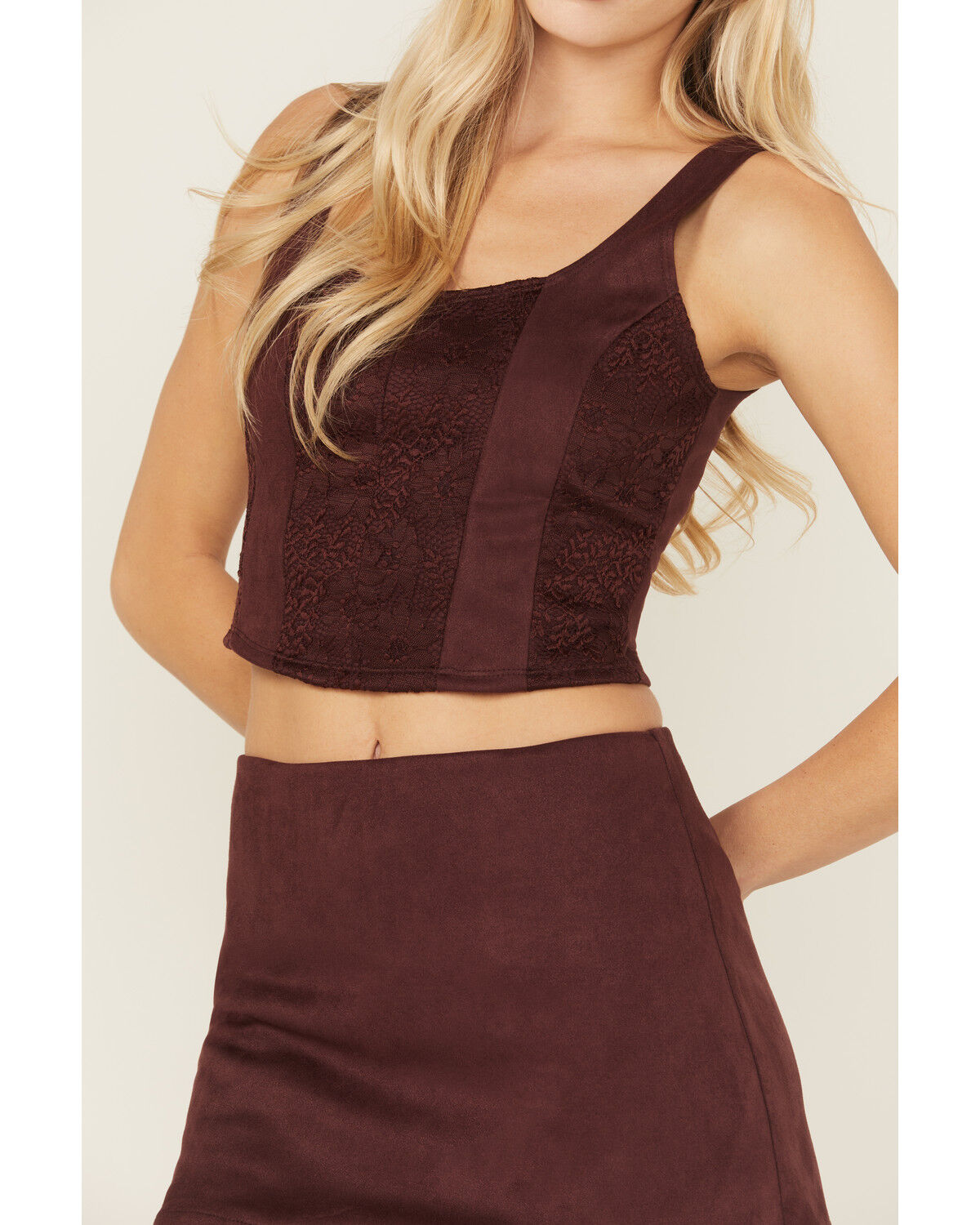 Image #3 - Shyanne Women's Faux Suede Lace Corset Top, Brown, hi-res