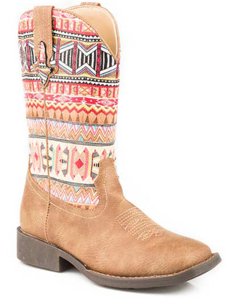 Roper Girls' Southwestern Western Boots - Square Toe, Tan, hi-res
