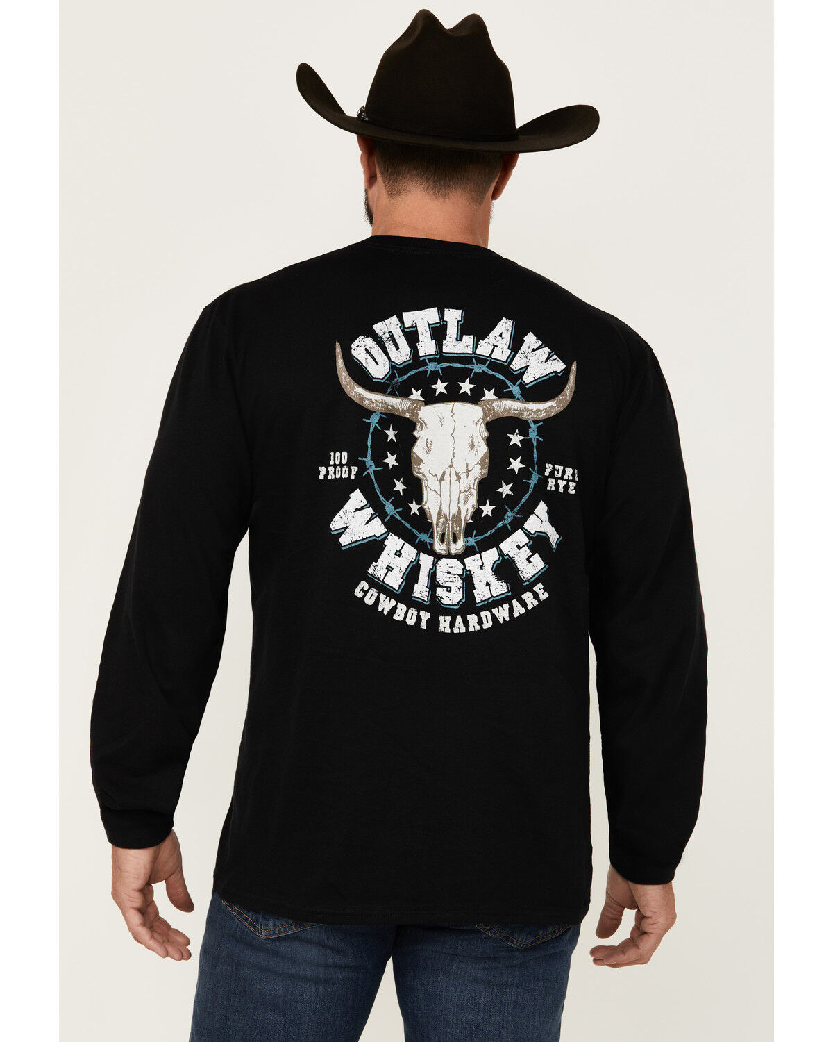 Image #1 - Cowboy Hardware Men's Outlaw Whiskey Long Sleeve Graphic T-Shirt, Black, hi-res