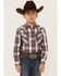 Image #1 - Roper Boys' Plaid Print Long Sleeve Western Pearl Snap Shirt, Grey, hi-res