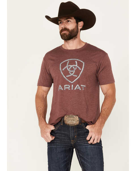 Image #1 - Ariat Men's Steel Bar Logo Short Sleeve T-Shirt, Burgundy, hi-res