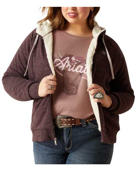 Image #1 - Ariat Women's R.E.A.L Sherpa-Lined Full Zip Hoodie - Plus, Maroon, hi-res