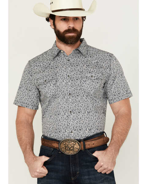 Cody James Men's Graffiti Floral Print Short Sleeve Snap Western Shirt - Big, Ivory, hi-res