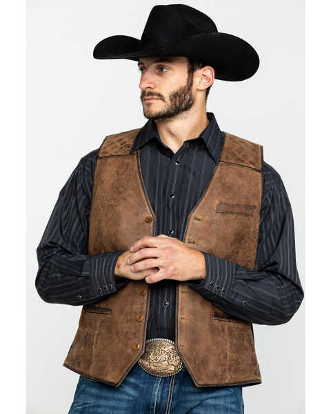 Image #1 - Scully Leatherwear Men's Leather Canvas Back Vest , , hi-res