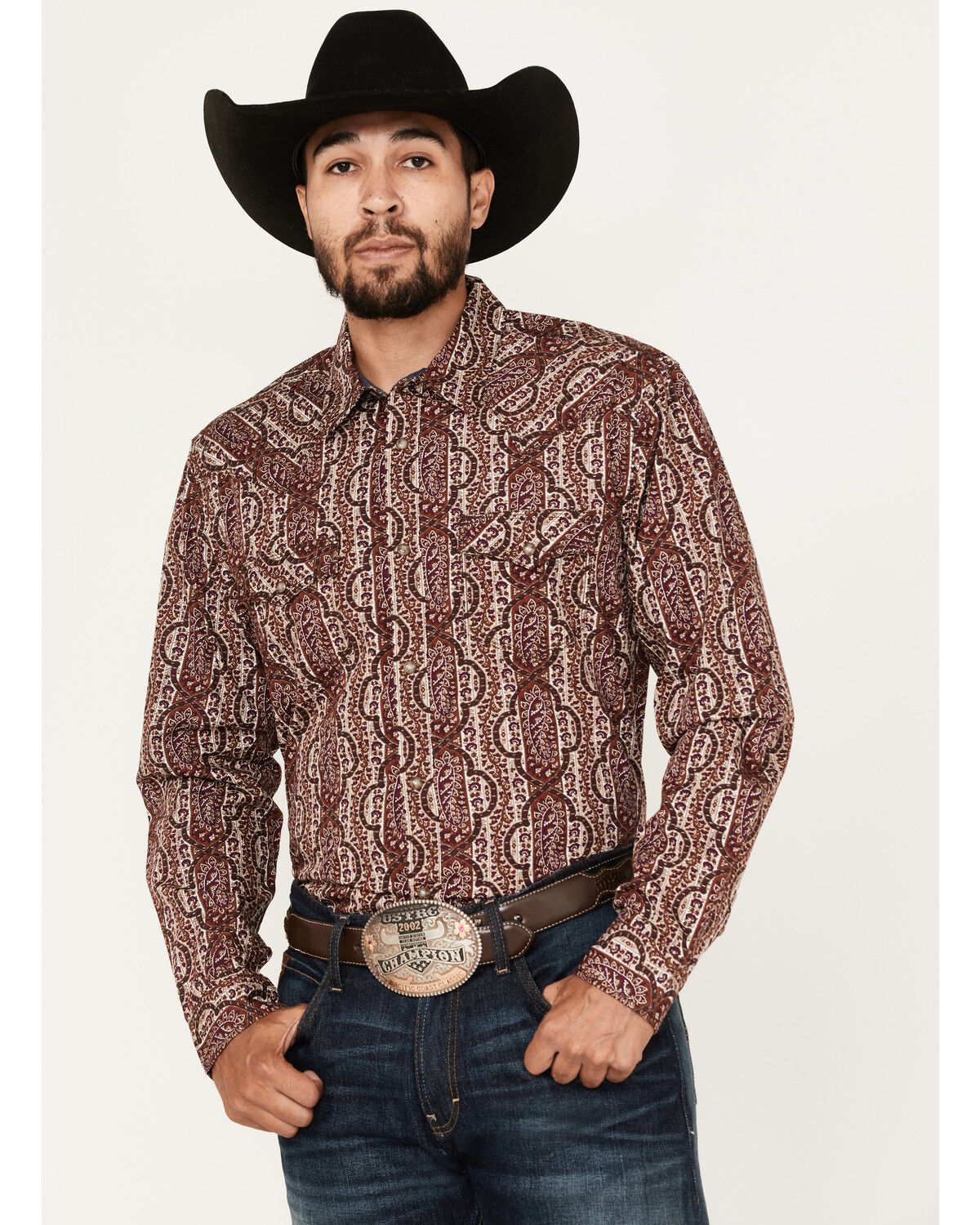 Image #1 - Moonshine Spirit Men's Sundays Best Paisley Stripe Snap Western Shirt, Rust Copper, hi-res