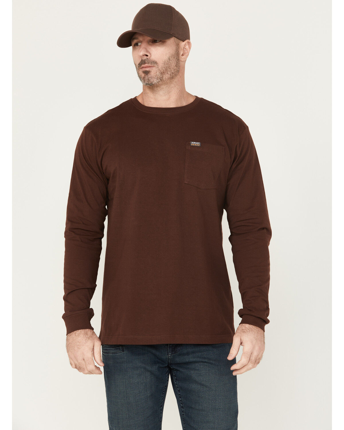 Image #2 - Ariat Men's Rebar Cotton Strong Hardhead Long Sleeve T-Shirt, Chocolate, hi-res