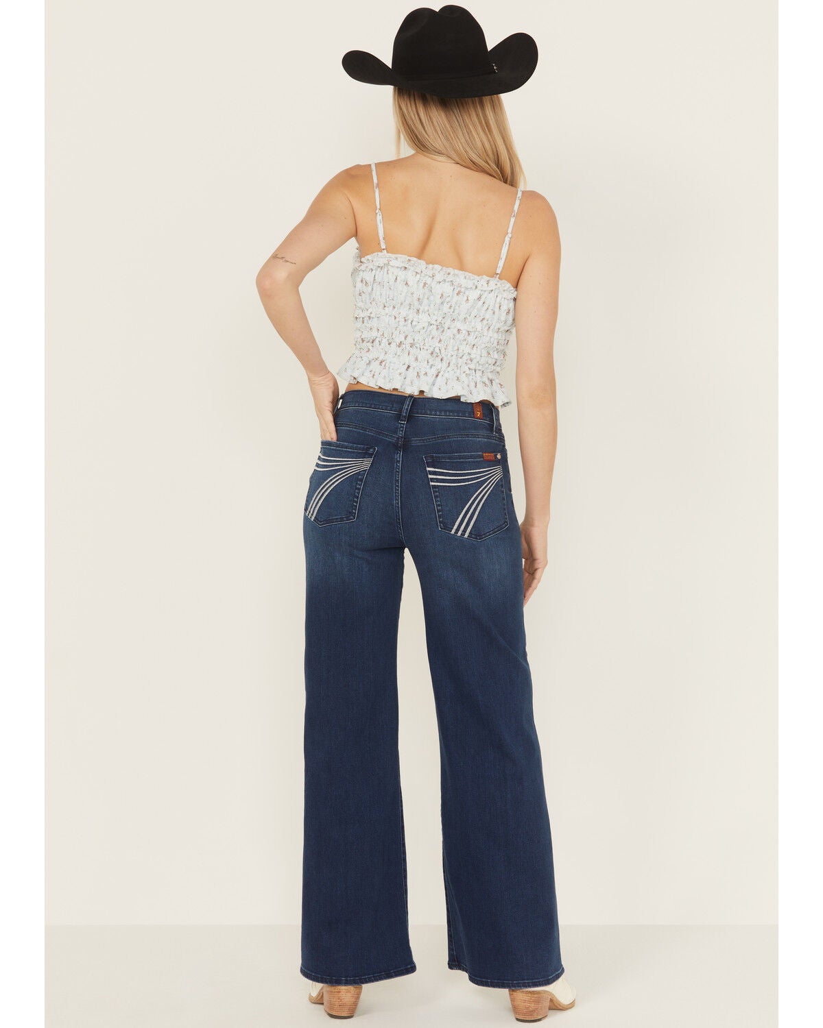 7 For All Mankind Women's Crater Dark Wash Ultra High Rise Dojo Stretch Denim Jeans, Dark Wash, hi-res