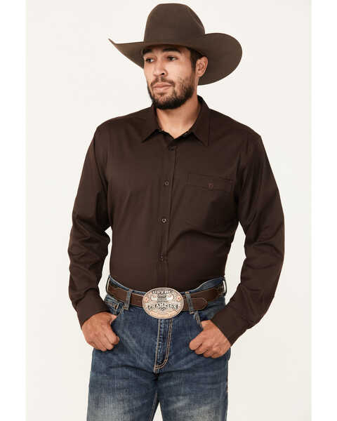 RANK 45® Men's Logo Long Sleeve Button-Down Performance Western Shirt, Coffee, hi-res
