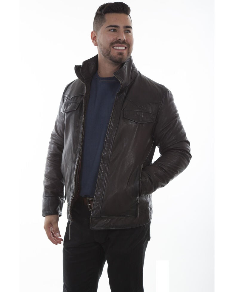 Mens Double Collar Leather Jacket Images