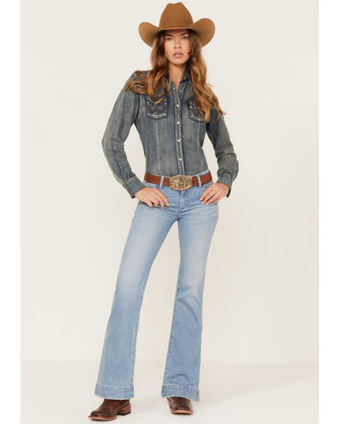Image #1 - Wrangler Retro Women's Light Wash Mid Rise Hallie Trouser Jeans, Blue, hi-res