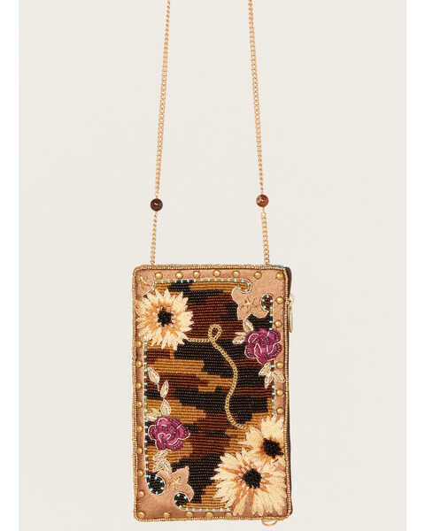 Mary Frances Out on the Prairie Handmade Sunflower Embroidered Crossbody Phone Bag, Brown, hi-res
