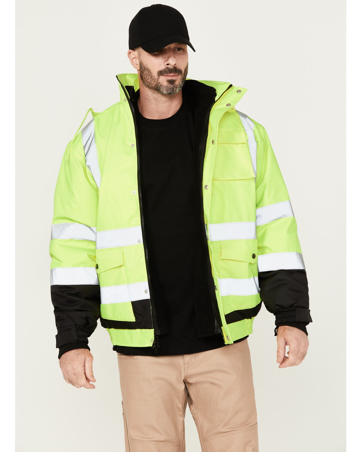 Hawx Men's 3-In-1 Bomber Hi-Vis Reflective Work Jacket, Yellow, hi-res