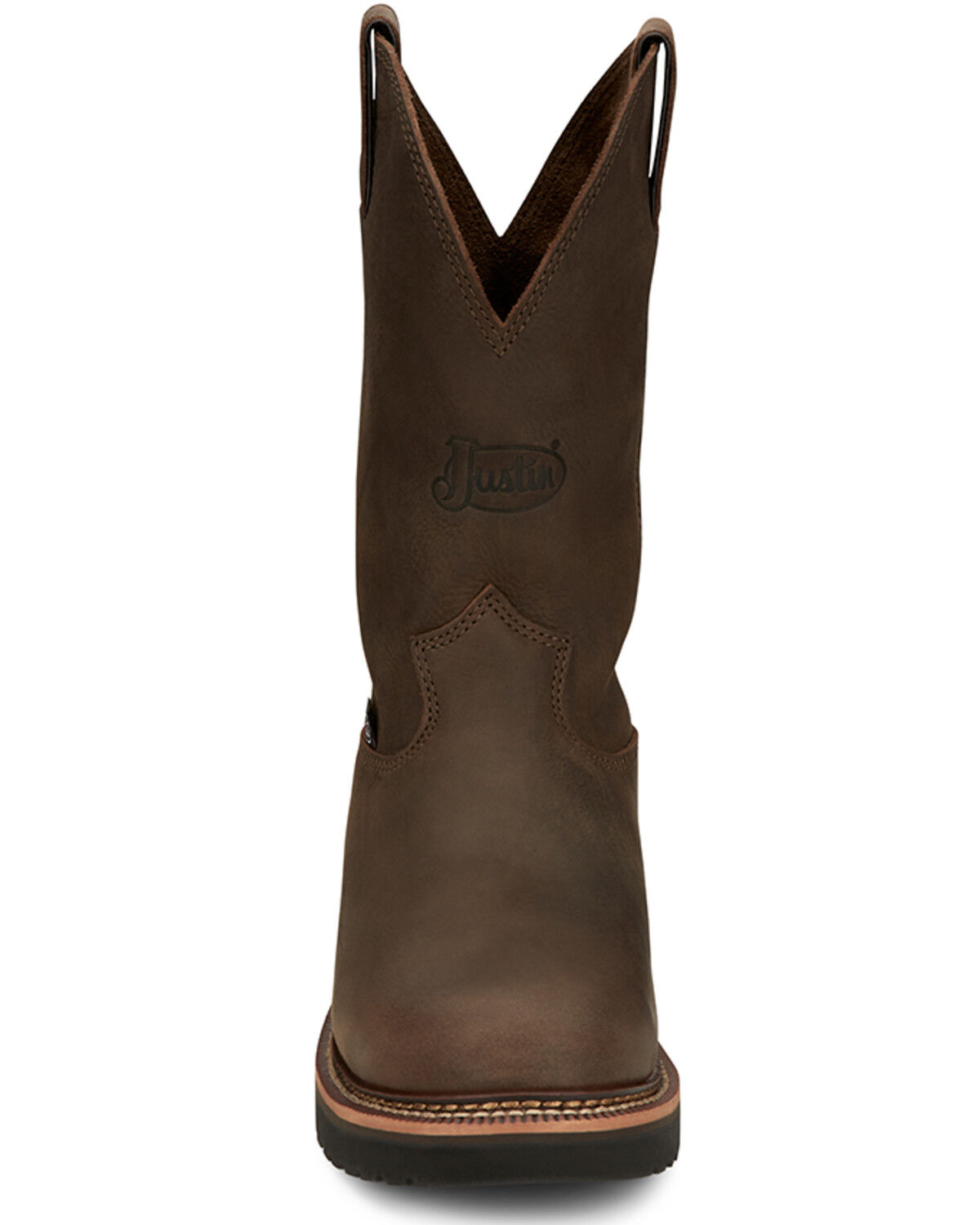 Image #4 - Justin Men's 11" Carbide Pull-On Work Boots - Soft Toe, Brown, hi-res