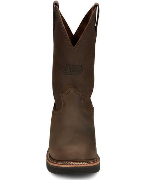 Image #4 - Justin Men's 11" Carbide Pull-On Work Boots - Soft Toe , Brown, hi-res