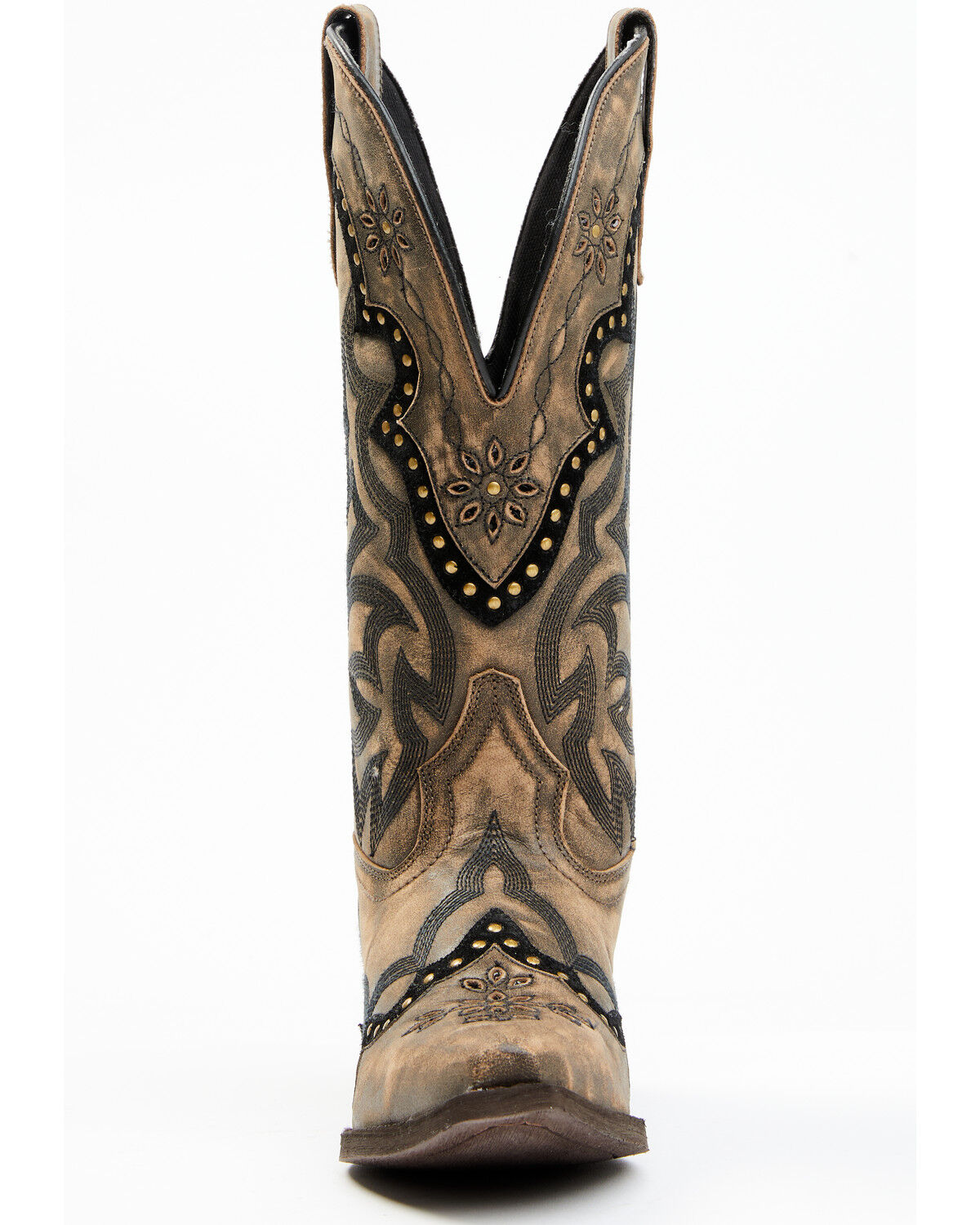Image #4 - Laredo Women's Skyla Floral Studded Western Performance Boots - Snip Toe, Dark Brown, hi-res