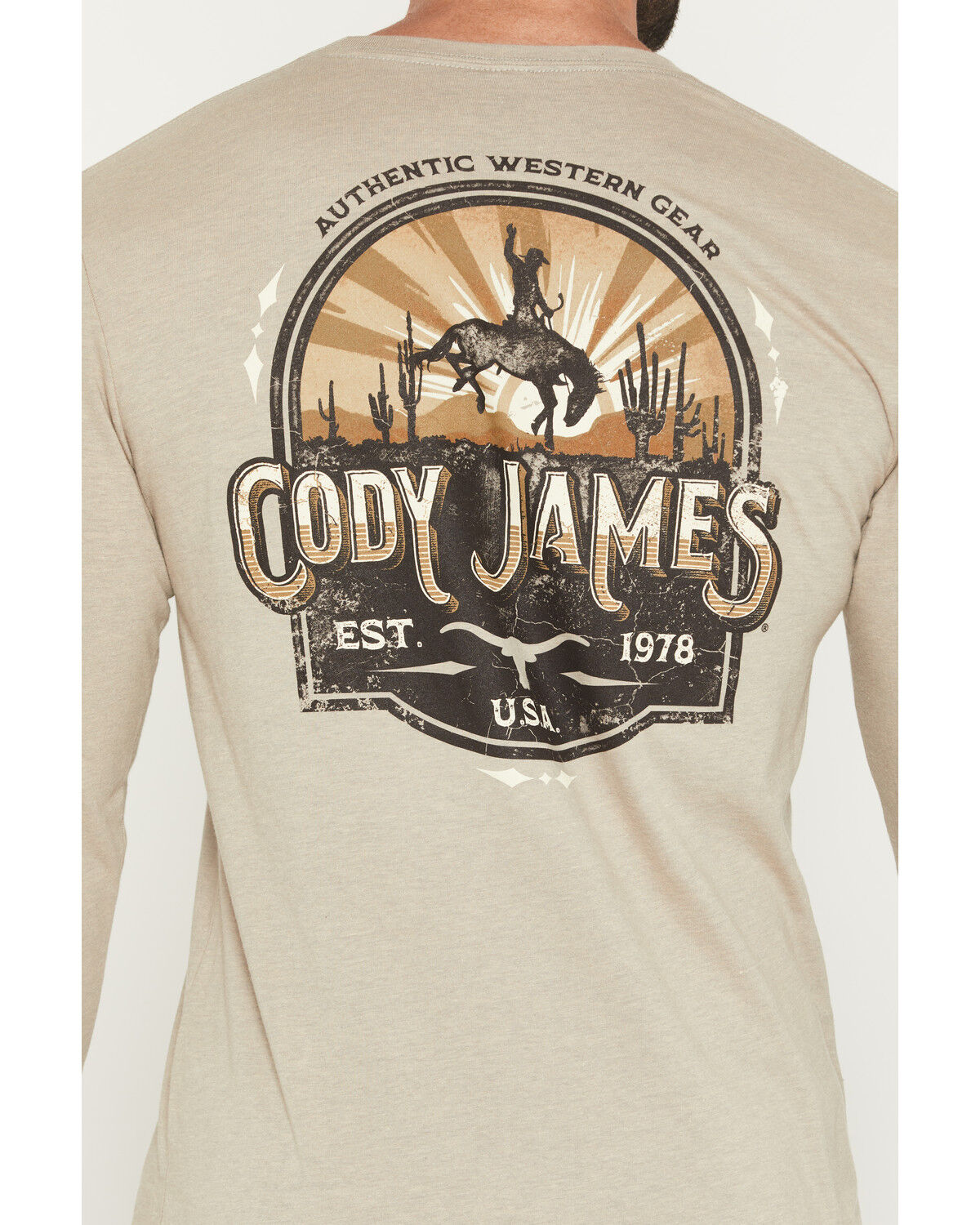 Image #4 - Cody James Men's Cowboy Sunset Long Sleeve Graphic T-Shirt, Tan, hi-res