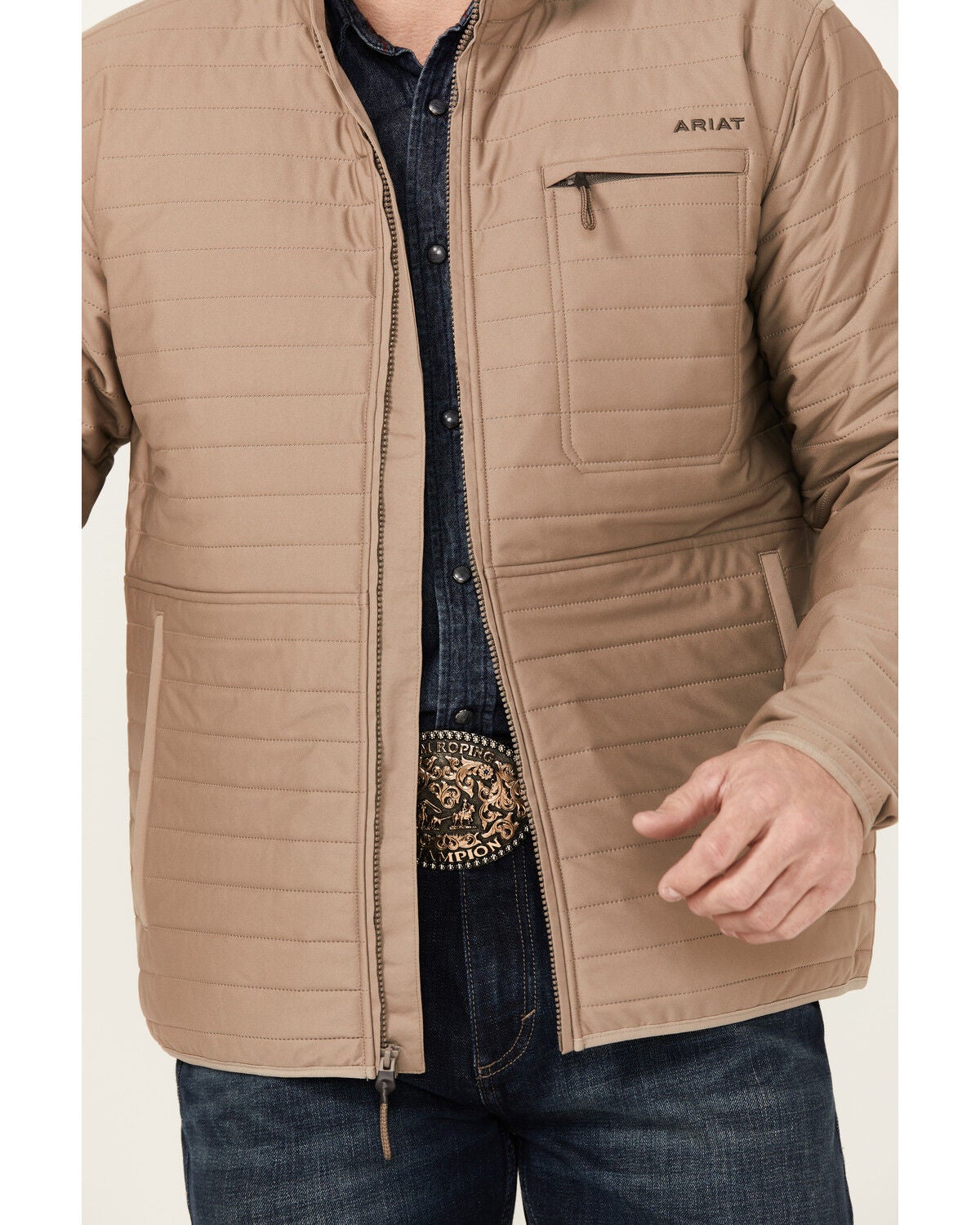 Image #3 - Ariat Men's Wylie Lightweight Zip-Up Puffer Jacket - Big, Khaki, hi-res