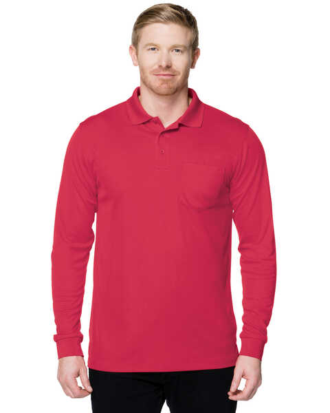 Image #1 - Tri-Mountain Men's Red 2X Vital Pocket Long Sleeve Polo Shirt - Big, Red, hi-res