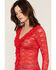 Image #2 - Trixxi Women's Ruffle Front Lace Top, Red, hi-res