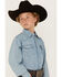 Image #3 - Wrangler Boys' Denim Long Sleeve Snap Western Shirt, Stonewash, hi-res