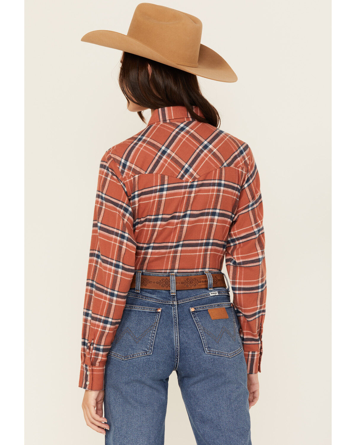 Image #4 - Ely Walker Women's Plaid Print Long Sleeve Snap Flannel Shirt, Rust Copper, hi-res
