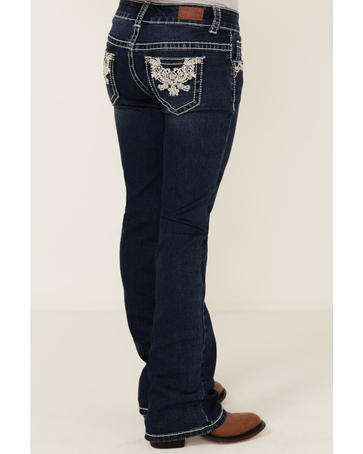 Image #4 - Shyanne Girls' Dark Wash Lace Pockets Bootcut Stretch Denim Jeans, Dark Wash, hi-res