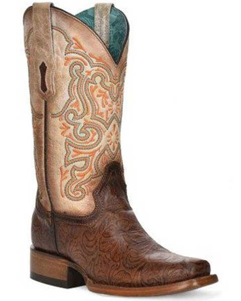 Corral Women's Floral Western Boots - Square Toe, Brown, hi-res