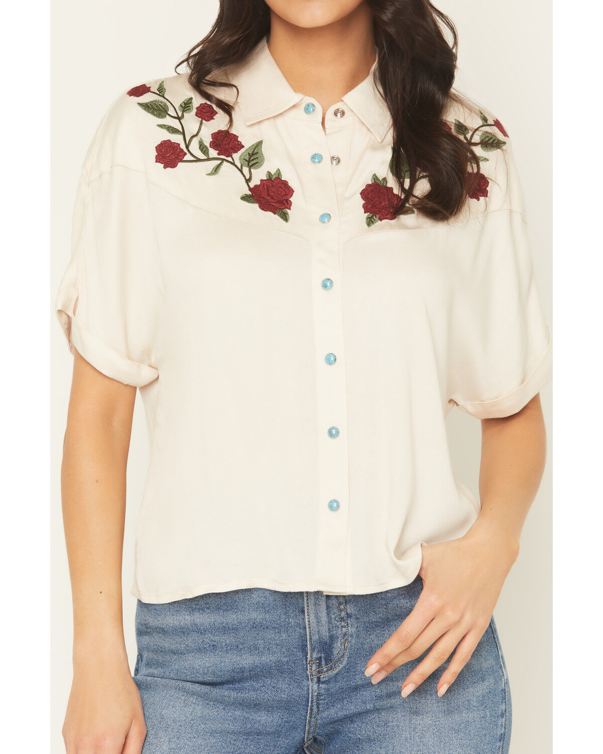 Image #3 - Idyllwind Women's Songwriter Short Sleeve Snap Sateen Western Shirt, Cream, hi-res