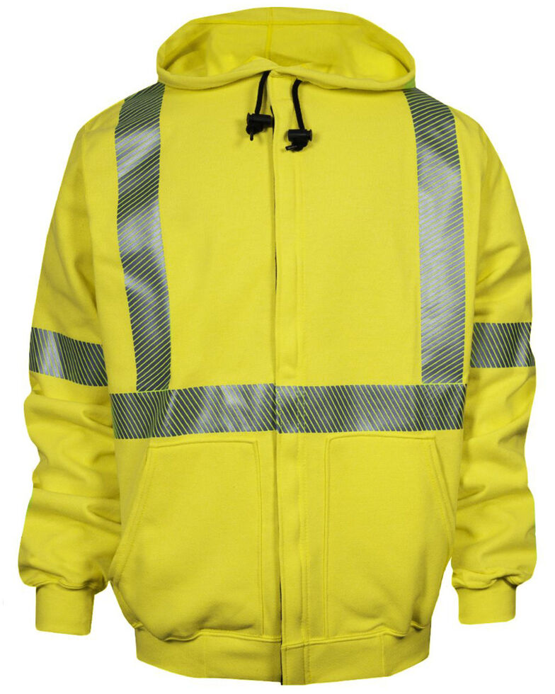 National Safety Apparel Men's 2X-3X FR Vizable Hi-Vis Zip Front Work Sweatshirt - Tall , Bright Yellow, hi-res