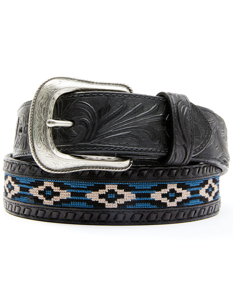 Cody James Men's Southwestern Billet Western Belt, Black/blue, hi-res