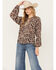 Image #1 - Revel Women's Floral Print Long Sleeve Peasant Top, Taupe, hi-res