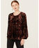 Image #1 - Shyanne Women's Burnout Velvet Peasant Lace-Up Top, Black, hi-res