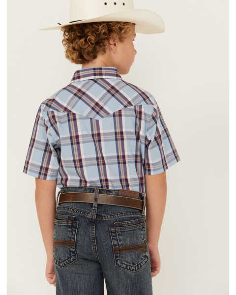Image #4 - Cody James Boys' Plaid Print Short Sleeve Snap Western Shirt, Light Blue, hi-res