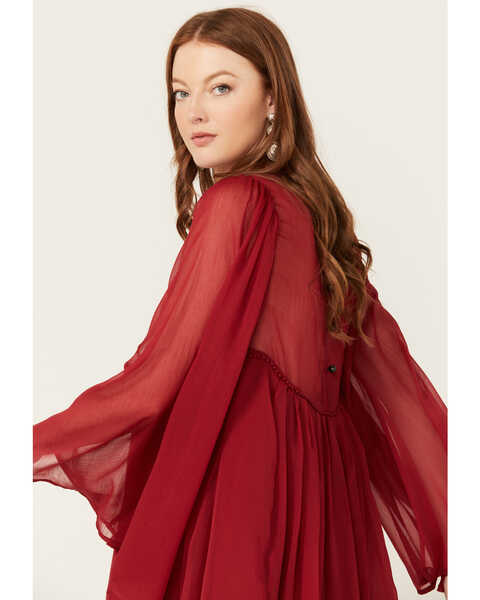Image #2 - Free People Women's Sunshine of Love Mini Long Sleeve Dress, Red, hi-res