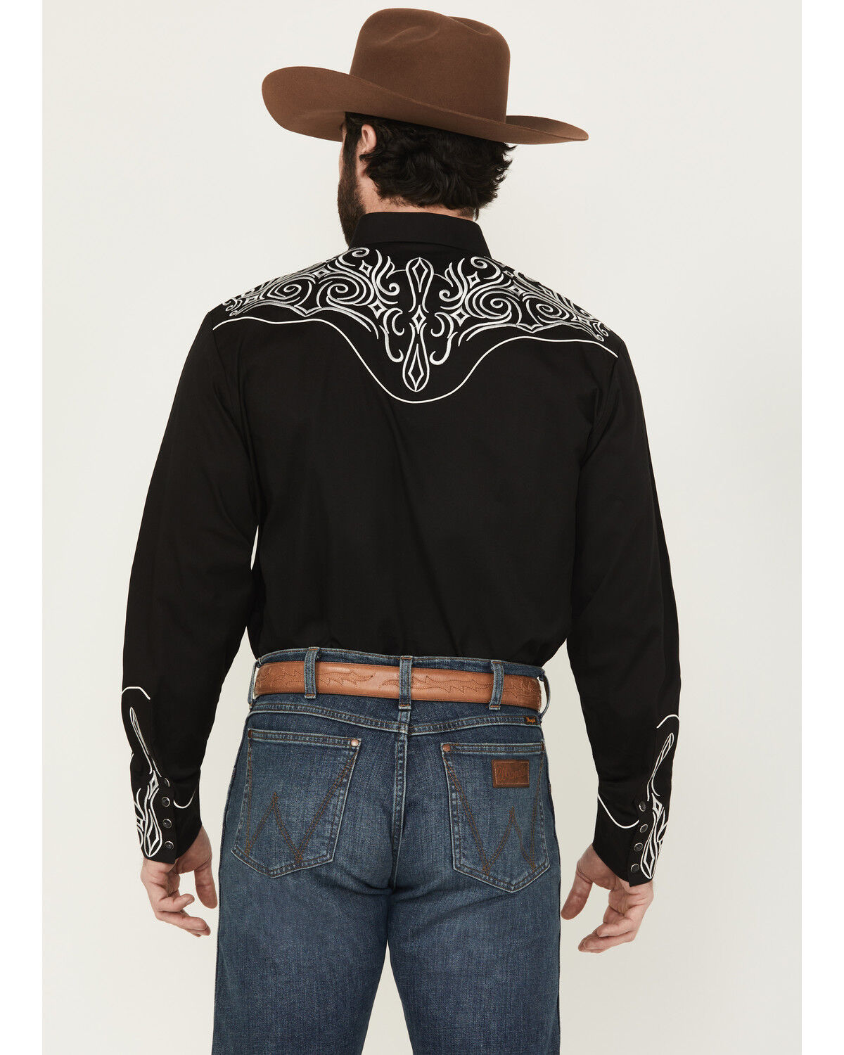 Image #4 - Rodeo Clothing Men's Embroidered Long Sleeve Snap Western Shirt, Black, hi-res