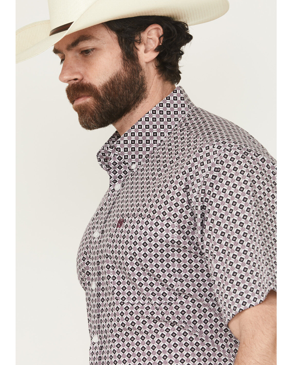 Image #2 - Cinch Men's Geo Print Short Sleeve Button-Down Western Shirt, White, hi-res