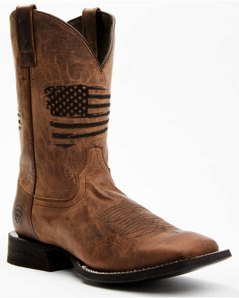 Ariat Men's Circuit Patriot Western Boots - Broad Square Toe, Distressed Brown, hi-res