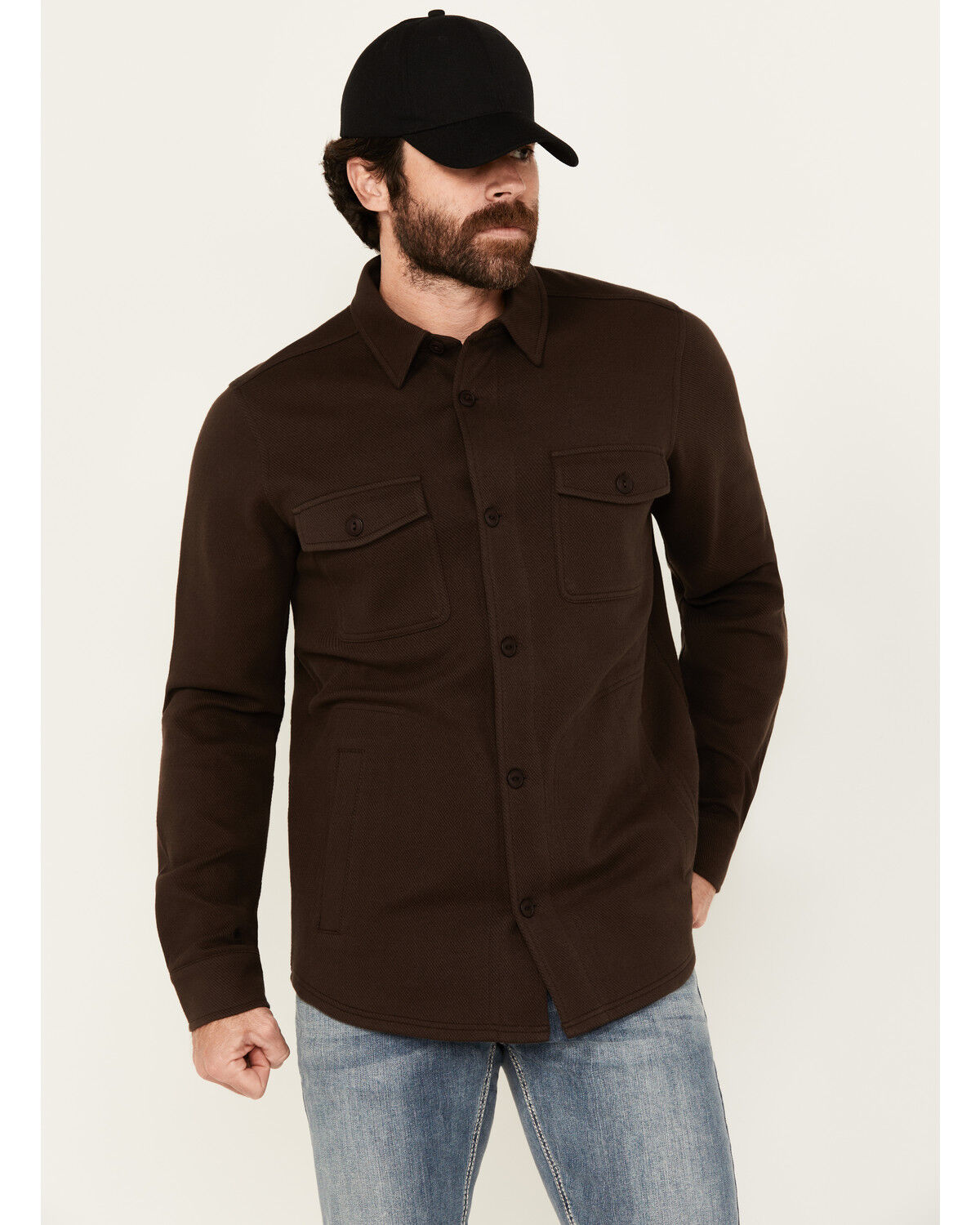 Image #1 - Brothers and Sons Men's Wheeler Solid Long Sleeve Button-Down Western Shirt, Dark Brown, hi-res