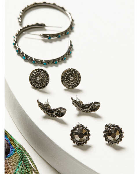 Image #3 - Shyanne Women's Enchanted Forest 6-Piece Peacock Feather Earrings Set, Pewter, hi-res