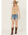 Image #1 - Idyllwind Women's Medium Wash Gypsy High Rise Faux Suede Embellished Comfort Stretch Denim Shorts, Medium Wash, hi-res