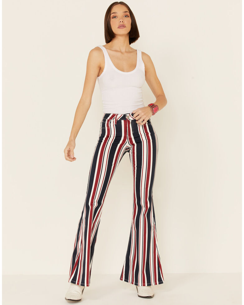 Shyanne Women's American Stripe Flare Leg Jeans, Red, hi-res
