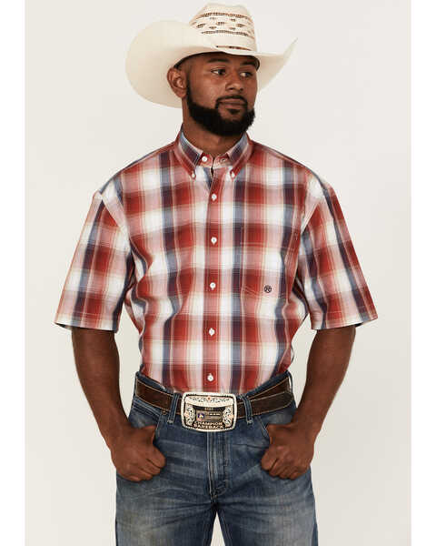 Roper Men's Liberty Bell Large Apple Plaid Short Sleeve Button Down Western Shirt , Red, hi-res