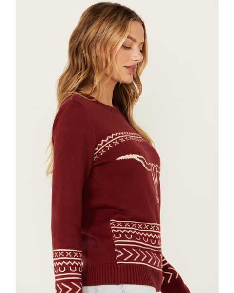 Image #2 - Cotton & Rye Women's Long Horn Sweater , Wine, hi-res