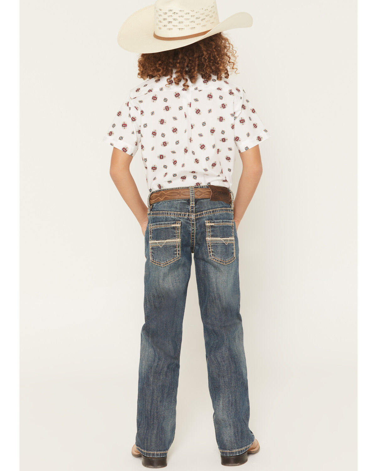 Image #3 - Rock & Roll Denim Boys' Medium Wash Ladder Stitch Embroidered Bootcut Denim Jeans, Medium Wash, hi-res