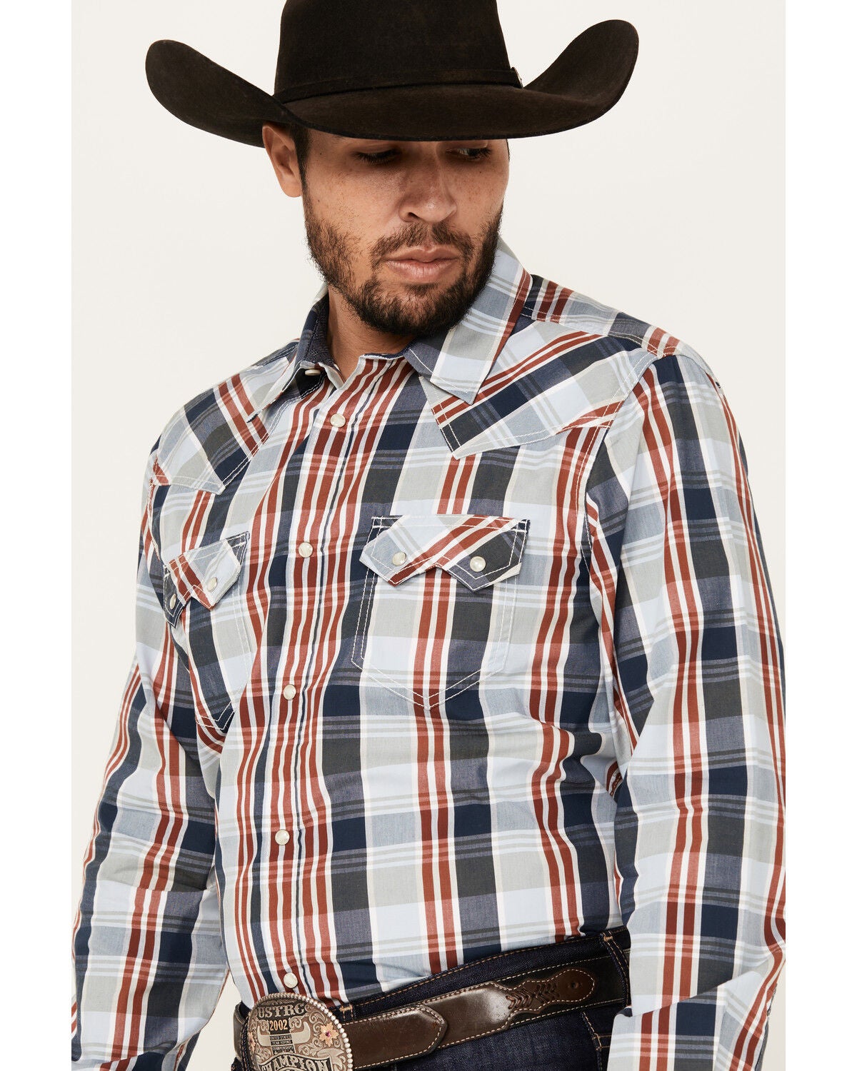 Image #2 - Cody James Men's Simple Life Plaid Print Long Sleeve Snap Western Shirt, Light Blue, hi-res