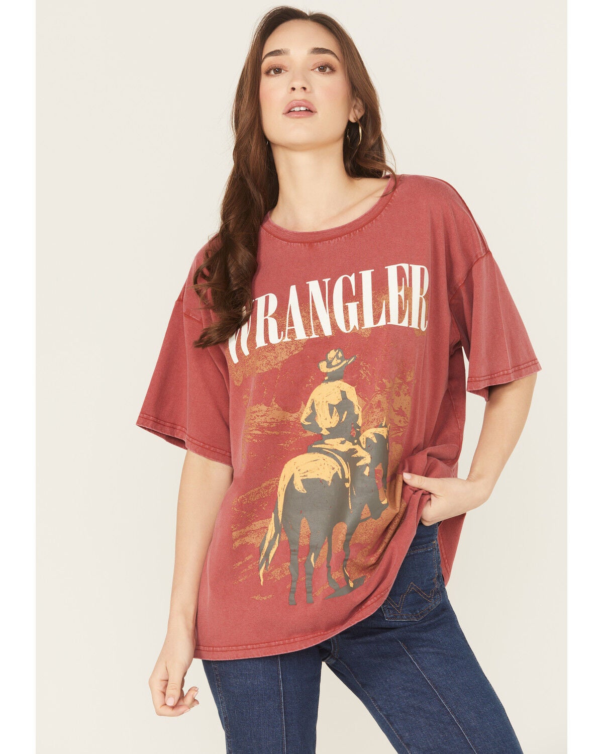 Wrangler Retro Women's Cowboy Logo Short Sleeve Oversized Graphic Tee, Rust Copper, hi-res