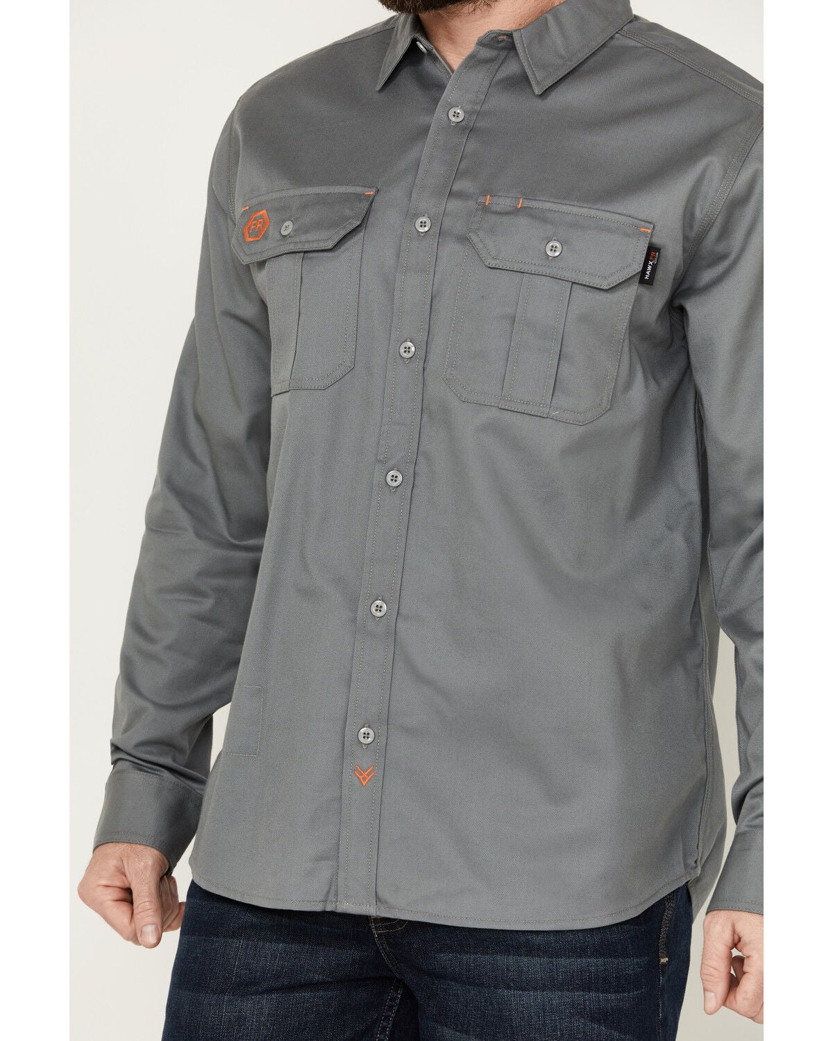 Image #3 - Hawx Men's FR Woven Long Sleeve Button-Down Work Shirt - Big, Silver, hi-res