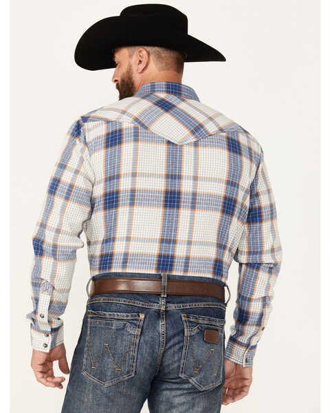 Image #4 - Cody James Men's Hunter Plaid Print Long Sleeve Snap Western Flannel, Blue, hi-res