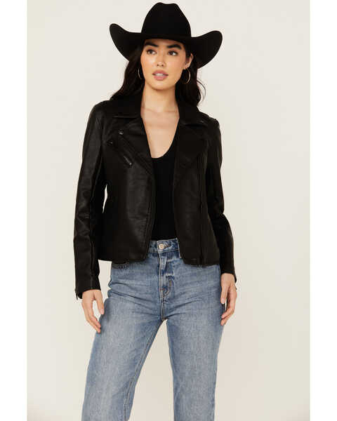 BLANKNYC Women's Faux Leather Moto Jacket, Black, hi-res