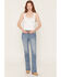 Image #3 - Miss Me Women's Medium Wash Mid Rise Faux Flap Pocket Bootcut Stretch Denim Jeans, Medium Wash, hi-res